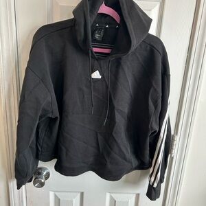 adidas Black Hoodie with White Three-Stripe Sleeve